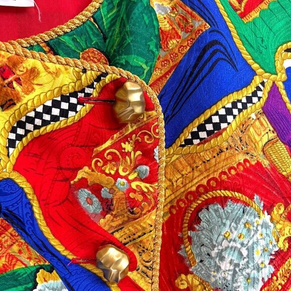 Neiman Marcus Jacket Women Size 12 Multi Baroque Printed 80"s Silk DB Vintage - Picture 5 of 5